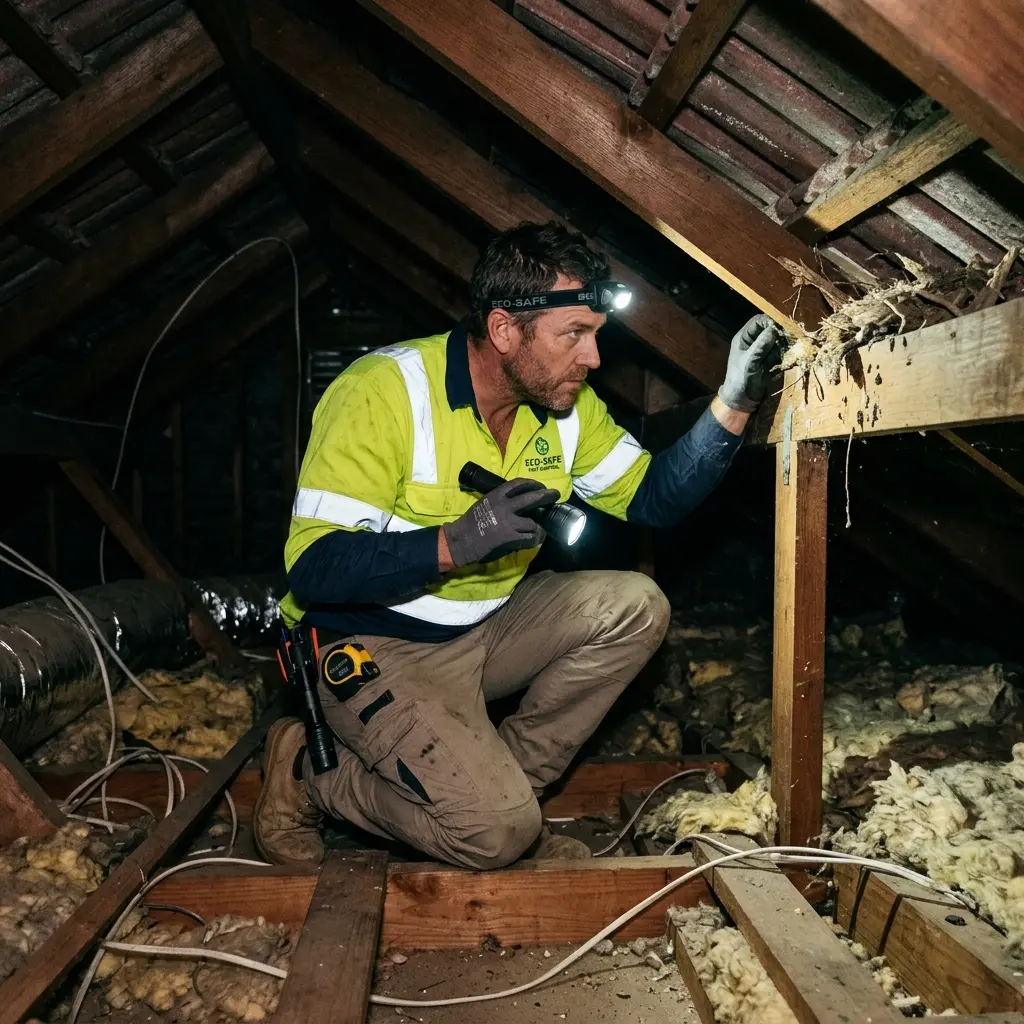 Technician locating dead rodents inside a Murrumbeena wall cavity with detection equipment