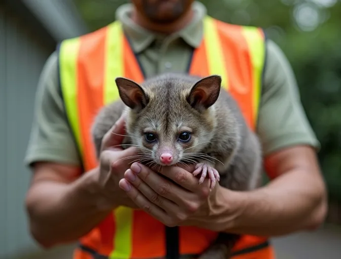 Animal handler safely recovering a deceased possum in Murrumbeena