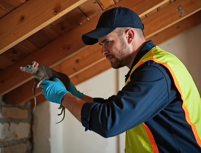 Technician inspecting a roof cavity for a dead rat in Murrumbeena